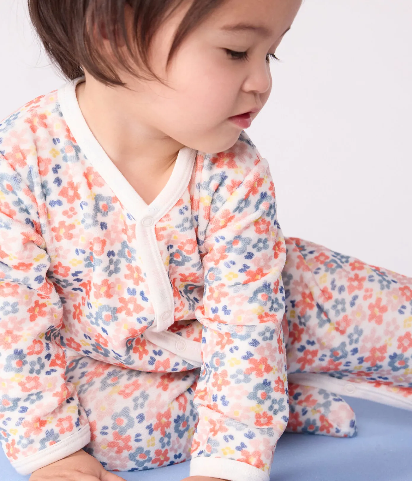 Petit Bateau Schlafanzüge, Strampler*Strampler aus Nicki mit Blumenmotiv weiss MARSHMALLOW/weiss MULTICO