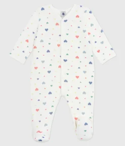 Petit Bateau Schlafanzüge, Strampler*Strampler aus Nicki mit Herzmotiv weiss MARSHMALLOW/weiss MULTICO