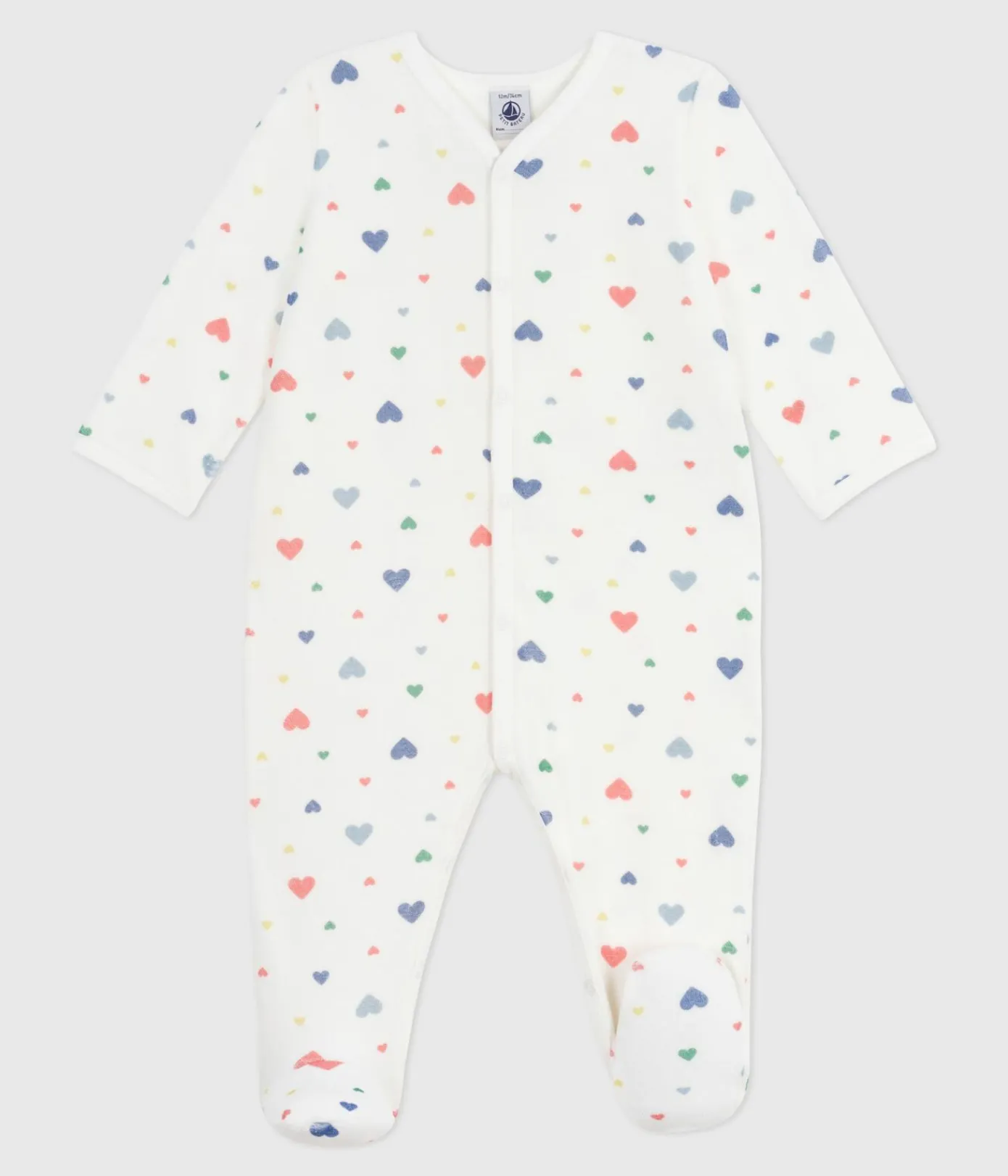 Petit Bateau Schlafanzüge, Strampler*Strampler aus Nicki mit Herzmotiv weiss MARSHMALLOW/weiss MULTICO