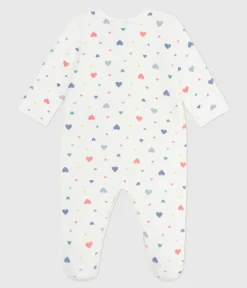 Petit Bateau Schlafanzüge, Strampler*Strampler aus Nicki mit Herzmotiv weiss MARSHMALLOW/weiss MULTICO