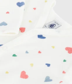Petit Bateau Schlafanzüge, Strampler*Strampler aus Nicki mit Herzmotiv weiss MARSHMALLOW/weiss MULTICO
