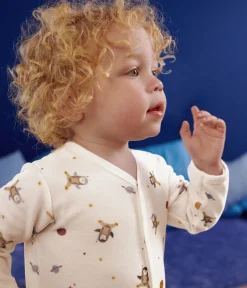 Petit Bateau Schlafanzüge, Strampler*Strampler aus Nicki mit kleinen Pinguinen im Weltraum weiss MARSHMALLOW/weiss MULTICO