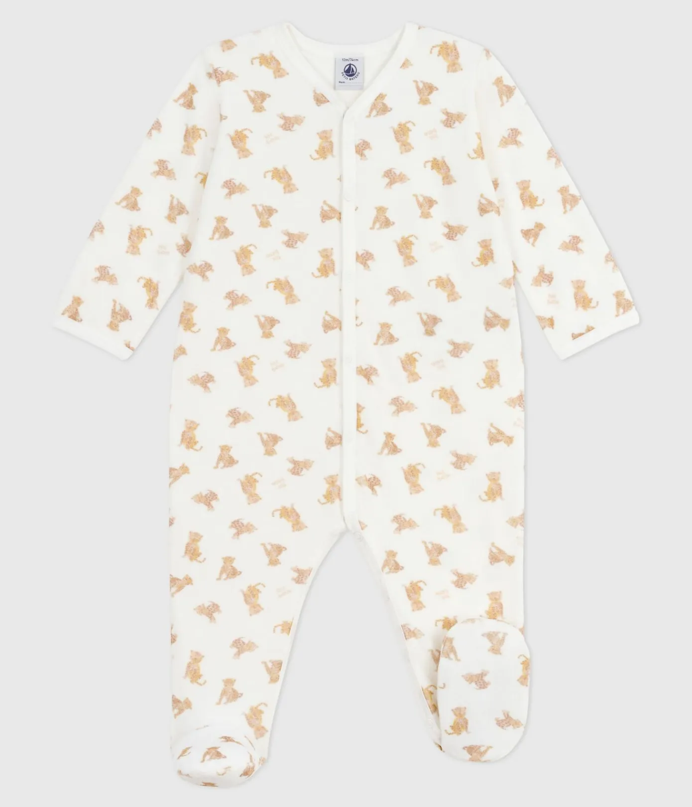 Petit Bateau Schlafanzüge, Strampler*Strampler aus Nicki mit Leoparden-Motiv weiss MARSHMALLOW/weiss MULTICO