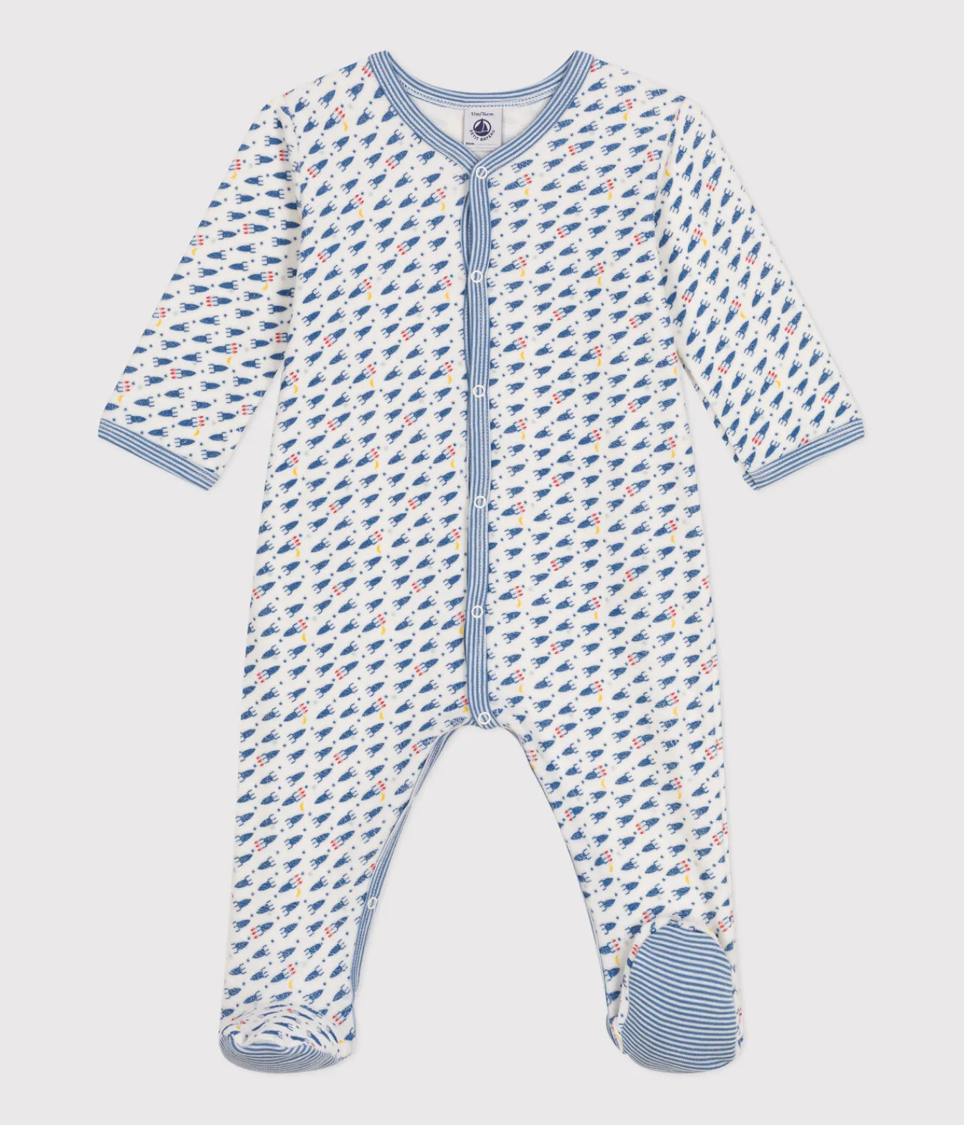 Petit Bateau Schlafanzüge, Strampler*Strampler aus Nicki mit Raketen-Motiv weiss MARSHMALLOW/weiss MULTICO