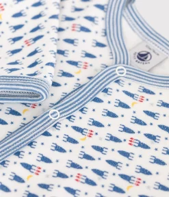 Petit Bateau Schlafanzüge, Strampler*Strampler aus Nicki mit Raketen-Motiv weiss MARSHMALLOW/weiss MULTICO