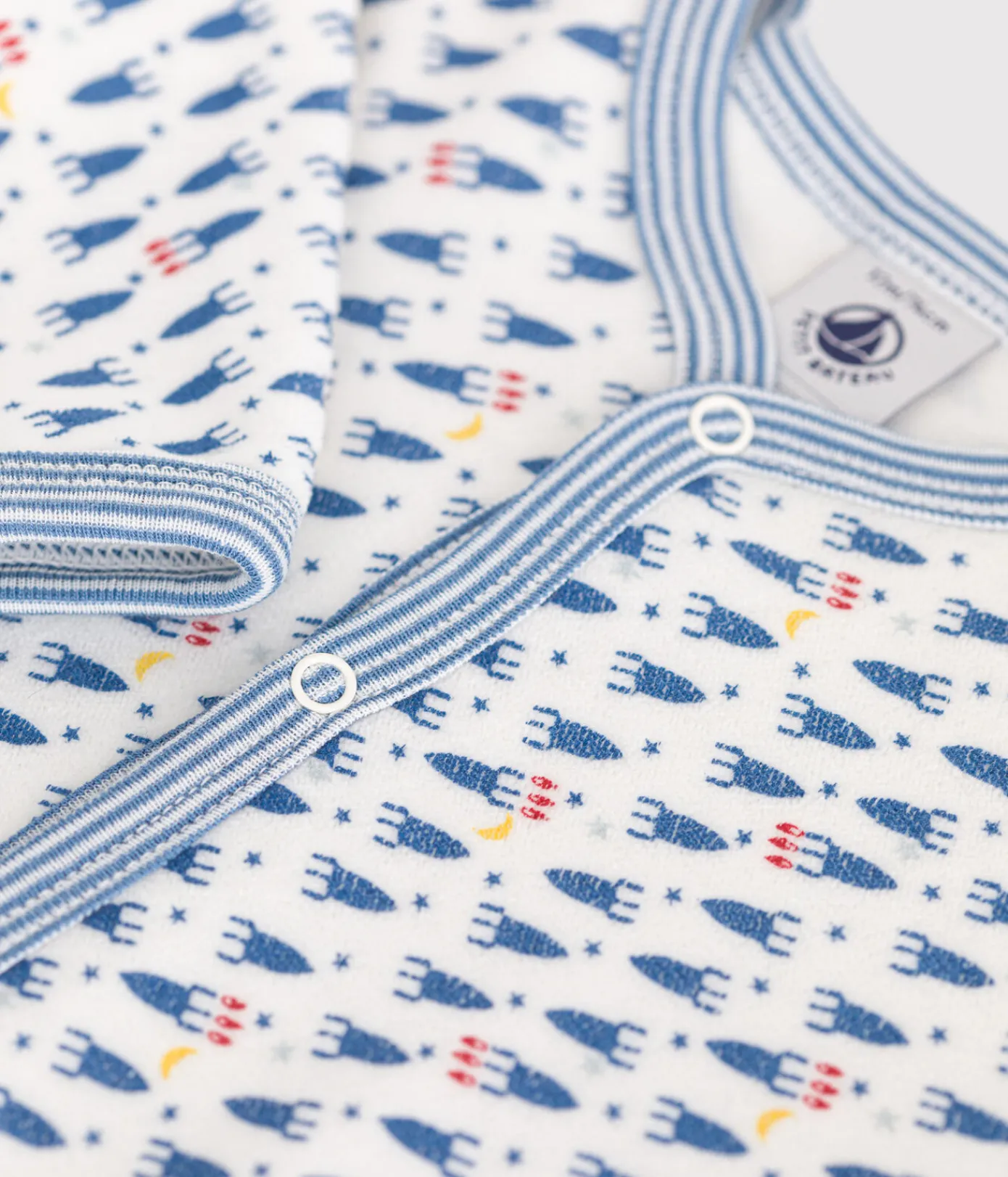 Petit Bateau Schlafanzüge, Strampler*Strampler aus Nicki mit Raketen-Motiv weiss MARSHMALLOW/weiss MULTICO