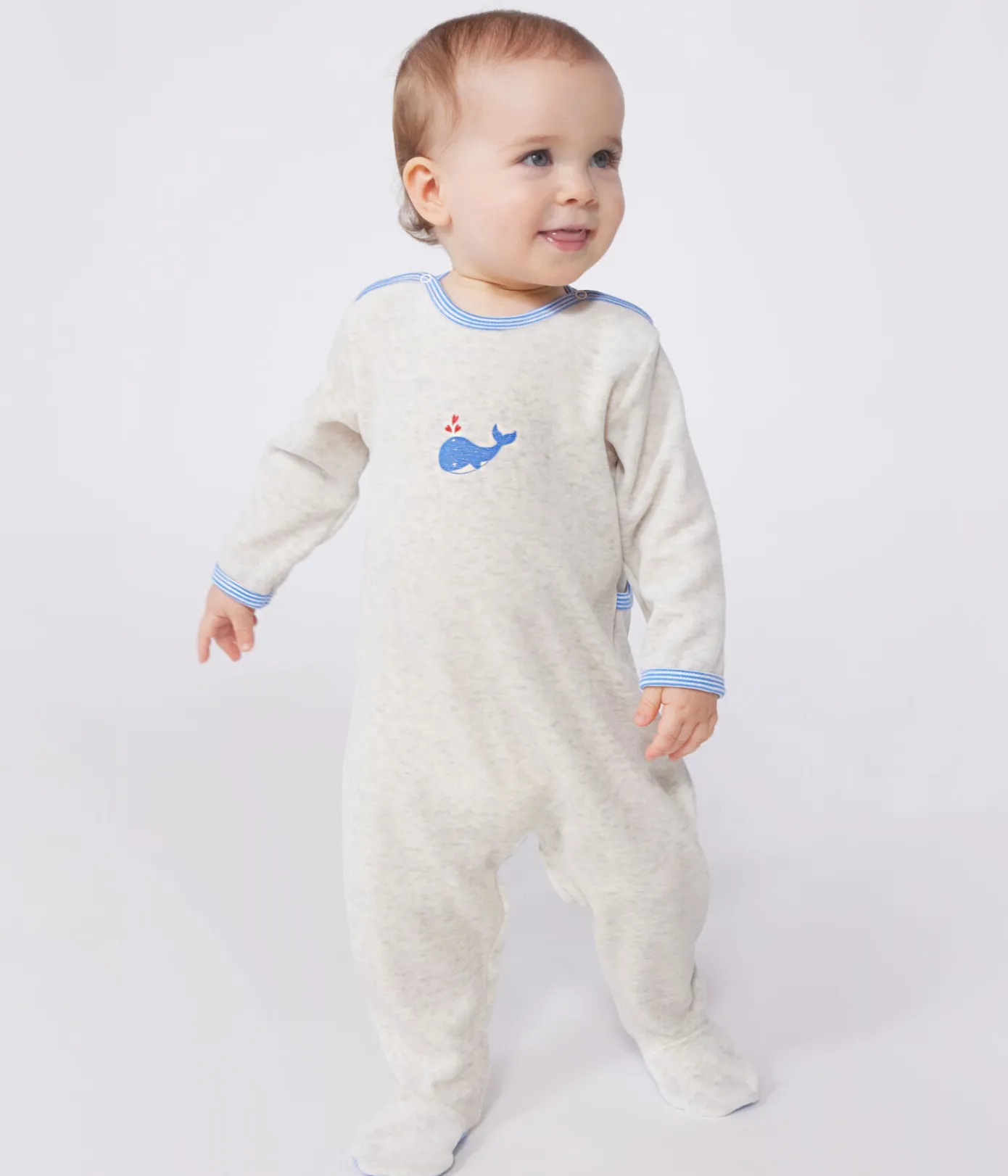 Petit Bateau Schlafanzüge, Strampler*Strampler aus Nicki mit rückseitiger Öffnung beige MONTELIMAR CHINE