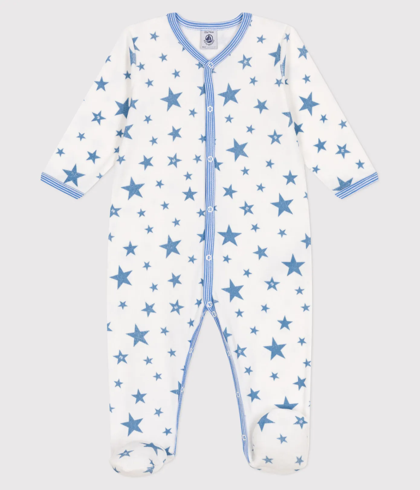 Petit Bateau Schlafanzüge, Strampler*Strampler aus Nicki mit Sternmotiv weiss MARSHMALLOW/blau ALASKA