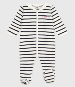 Petit Bateau Schlafanzüge, Strampler*Strampler aus Nicki mit Streifen weiss MARSHMALLOW/blau SMOKING