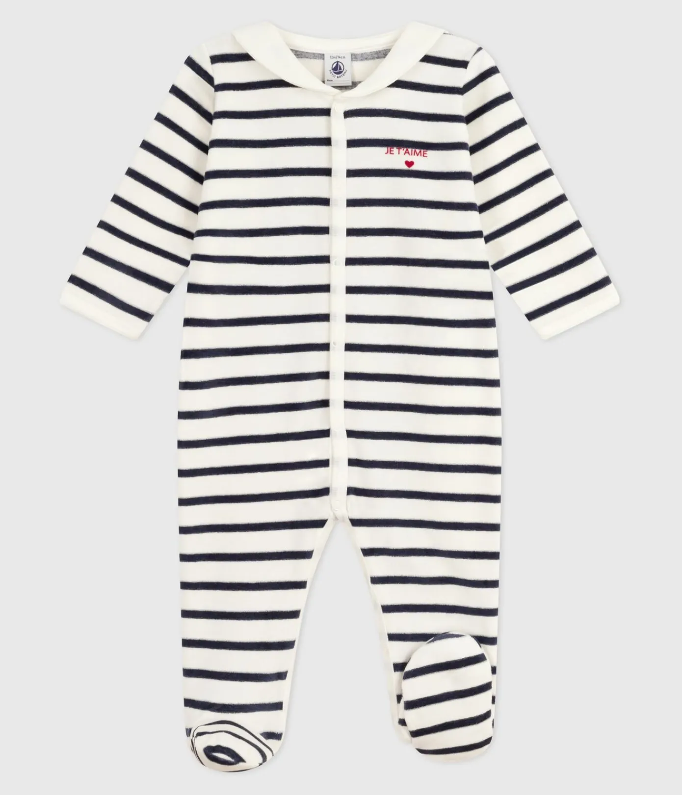 Petit Bateau Schlafanzüge, Strampler*Strampler aus Nicki mit Streifen weiss MARSHMALLOW/blau SMOKING