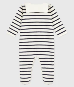 Petit Bateau Schlafanzüge, Strampler*Strampler aus Nicki mit Streifen weiss MARSHMALLOW/blau SMOKING