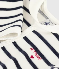 Petit Bateau Schlafanzüge, Strampler*Strampler aus Nicki mit Streifen weiss MARSHMALLOW/blau SMOKING