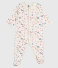 Petit Bateau Schlafanzüge, Strampler*Strampler mit Blütenkragen aus aufgerautem Molton mit Blumenmotiv MILK/ MULTICO