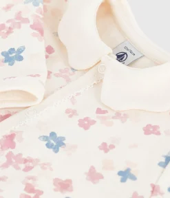 Petit Bateau Schlafanzüge, Strampler*Strampler mit Blütenkragen aus aufgerautem Molton mit Blumenmotiv MILK/ MULTICO