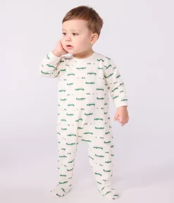 Petit Bateau Schlafanzüge, Strampler*Strampler mit Öffnung am Rücken aus aufgerautem Molton mit Krokodil-Motiv MILK/ MULTICO