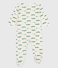 Petit Bateau Schlafanzüge, Strampler*Strampler mit Öffnung am Rücken aus aufgerautem Molton mit Krokodil-Motiv MILK/ MULTICO