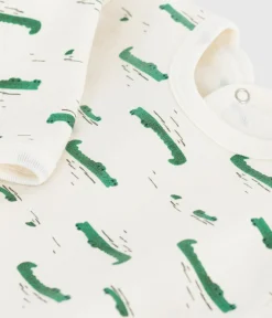 Petit Bateau Schlafanzüge, Strampler*Strampler mit Öffnung am Rücken aus aufgerautem Molton mit Krokodil-Motiv MILK/ MULTICO