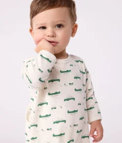 Petit Bateau Schlafanzüge, Strampler*Strampler mit Öffnung am Rücken aus aufgerautem Molton mit Krokodil-Motiv MILK/ MULTICO