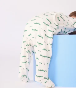 Petit Bateau Schlafanzüge, Strampler*Strampler mit Öffnung am Rücken aus aufgerautem Molton mit Krokodil-Motiv MILK/ MULTICO