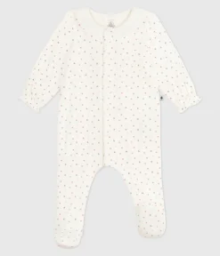 Petit Bateau Schlafanzüge, Strampler|Newborn*Strampler mit Kragen aus Nicki Herzmotiv weiss MARSHMALLOW/weiss MULTICO