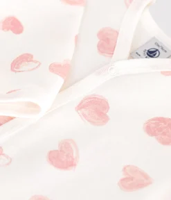 Petit Bateau Schlafanzüge, Strampler*Strampler mit Kragen aus aufgerautem Molton mit Herz-Motiv weiss MARSHMALLOW/rosa CHARME