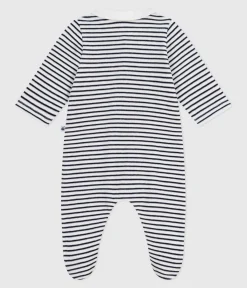 Petit Bateau Schlafanzüge, Strampler|Newborn*Strampler mit Kragen aus bedrucktem Nicki weiss MARSHMALLOW/blau SMOKING