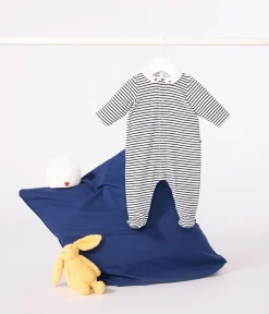 Petit Bateau Schlafanzüge, Strampler|Newborn*Strampler mit Kragen aus bedrucktem Nicki weiss MARSHMALLOW/blau SMOKING