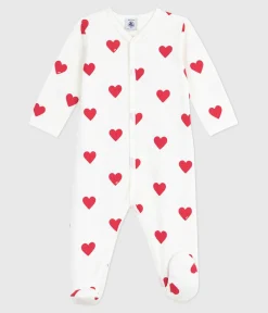 Petit Bateau Schlafanzüge, Strampler*Strampler mit Kragen aus aufgerautem Molton Herzmotiv weiss MARSHMALLOW/ROT TERKUIT