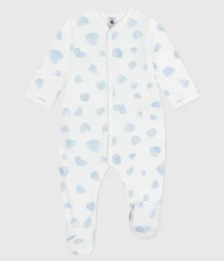 Petit Bateau Schlafanzüge, Strampler*Strampler mit Kragen aus aufgerautem Molton mit Herz-Motiv MARSHMALLOW/ ADRIATIC