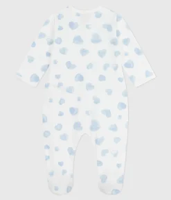 Petit Bateau Schlafanzüge, Strampler*Strampler mit Kragen aus aufgerautem Molton mit Herz-Motiv MARSHMALLOW/ ADRIATIC