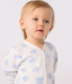Petit Bateau Schlafanzüge, Strampler*Strampler mit Kragen aus aufgerautem Molton mit Herz-Motiv MARSHMALLOW/ ADRIATIC