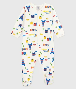 Petit Bateau Schlafanzüge, Strampler*Strampler mit Kragen aus aufgerautem Molton Paris-Motiv weiss MARSHMALLOW/weiss MULTICO