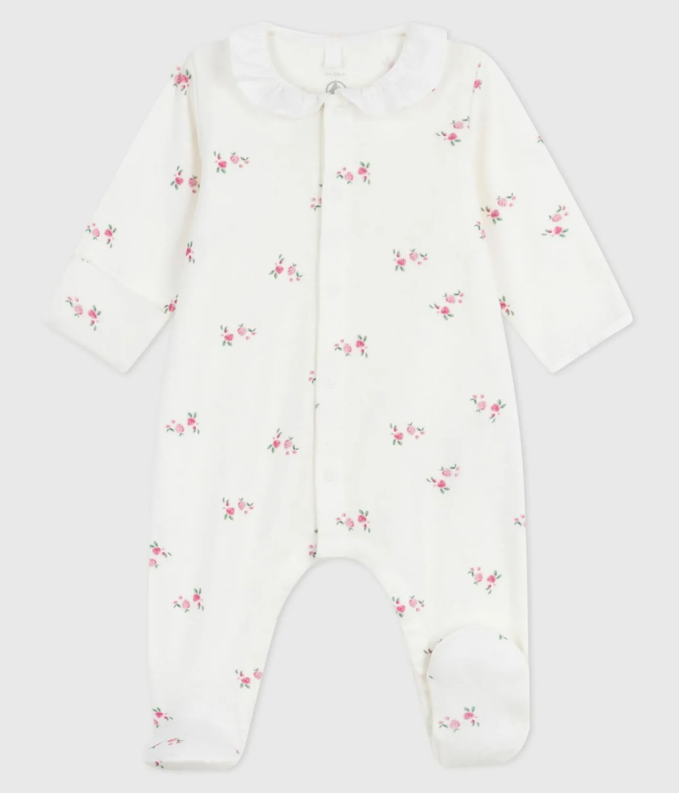 Petit Bateau Schlafanzüge, Strampler|Newborn*Strampler mit Kragen aus geblümter Baumwolle weiss MARSHMALLOW/weiss MULTICO