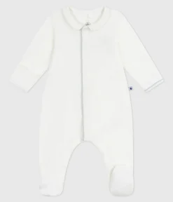 Petit Bateau Schlafanzüge, Strampler|Newborn*Strampler mit Kragen aus einfarbigem Nicki weiss MARSHMALLOW