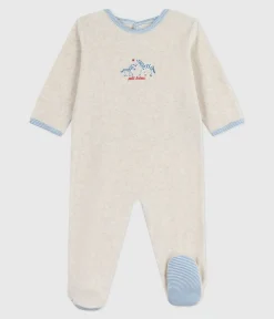 Petit Bateau Schlafanzüge, Strampler*Strampler mit rückseitiger Öffnung aus einfarbigem Nicki beige MONTELIMAR CHINE