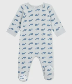 Petit Bateau Schlafanzüge, Strampler*Strampler mit Reißverschluss aus Nicki mit Wal-Motiv. CO2/ ADRIATIC