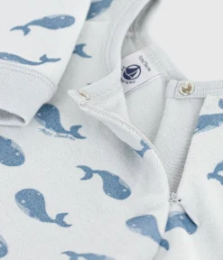 Petit Bateau Schlafanzüge, Strampler*Strampler mit Reißverschluss aus Nicki mit Wal-Motiv. CO2/ ADRIATIC