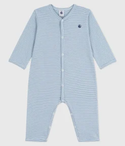 Petit Bateau Schlafanzüge, Strampler*Strampler ohne Füßchen aus Baumwolle mit Streifen ADRIATIC/ MARSHMALLOW
