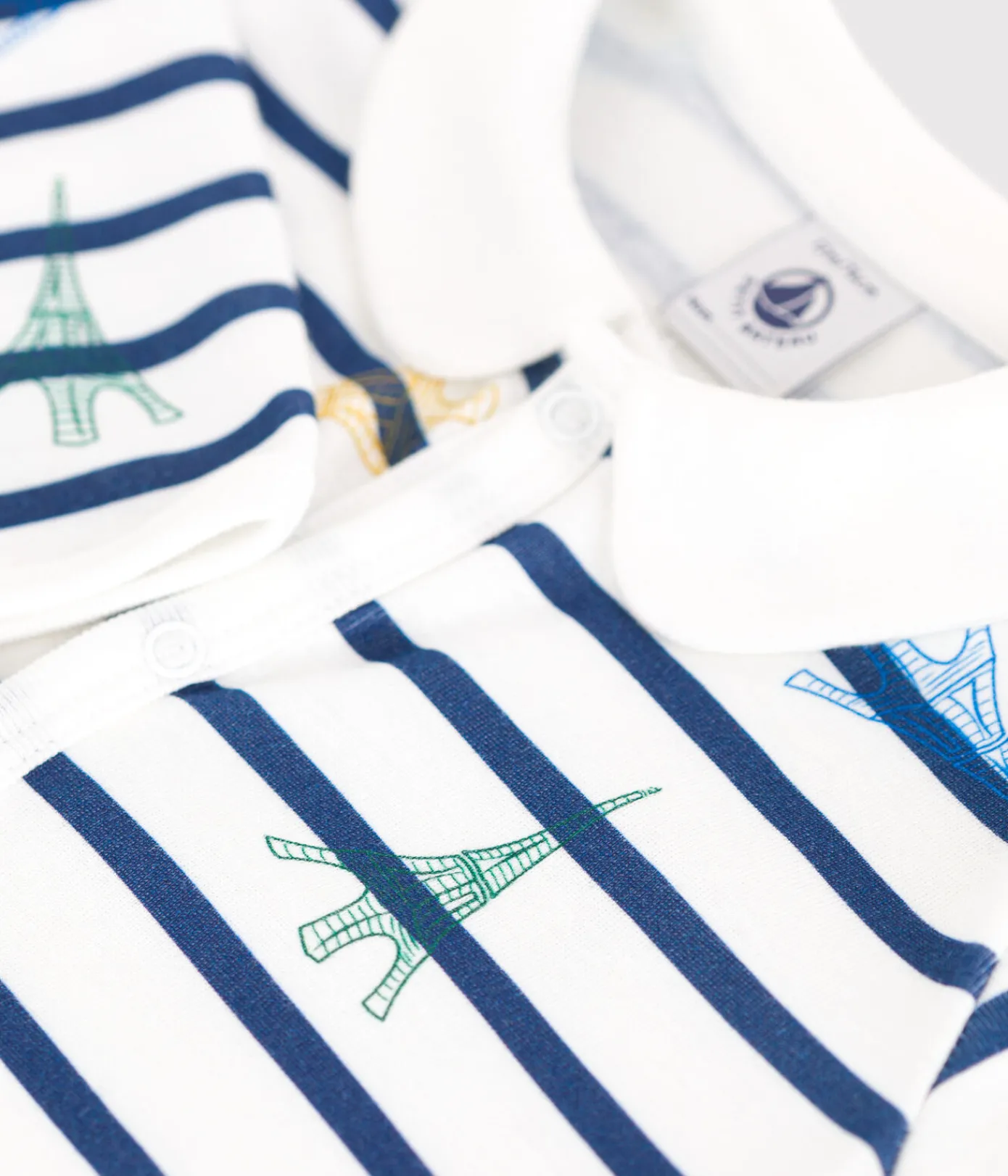 Petit Bateau Schlafanzüge, Strampler*Strampler ohne Füßchen aus Baumwolle mit Kragen und Paris-Motiv weiss ECUME/weiss MULTICO