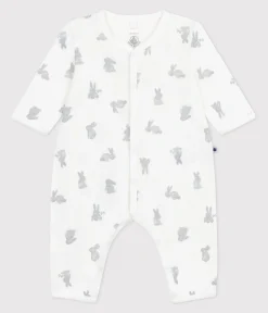 Petit Bateau Schlafanzüge, Strampler|Newborn*Strampler ohne Füßchen aus Baumwolle mit Hasen-Motiv weiss MARSHMALLOW/grau GRIS