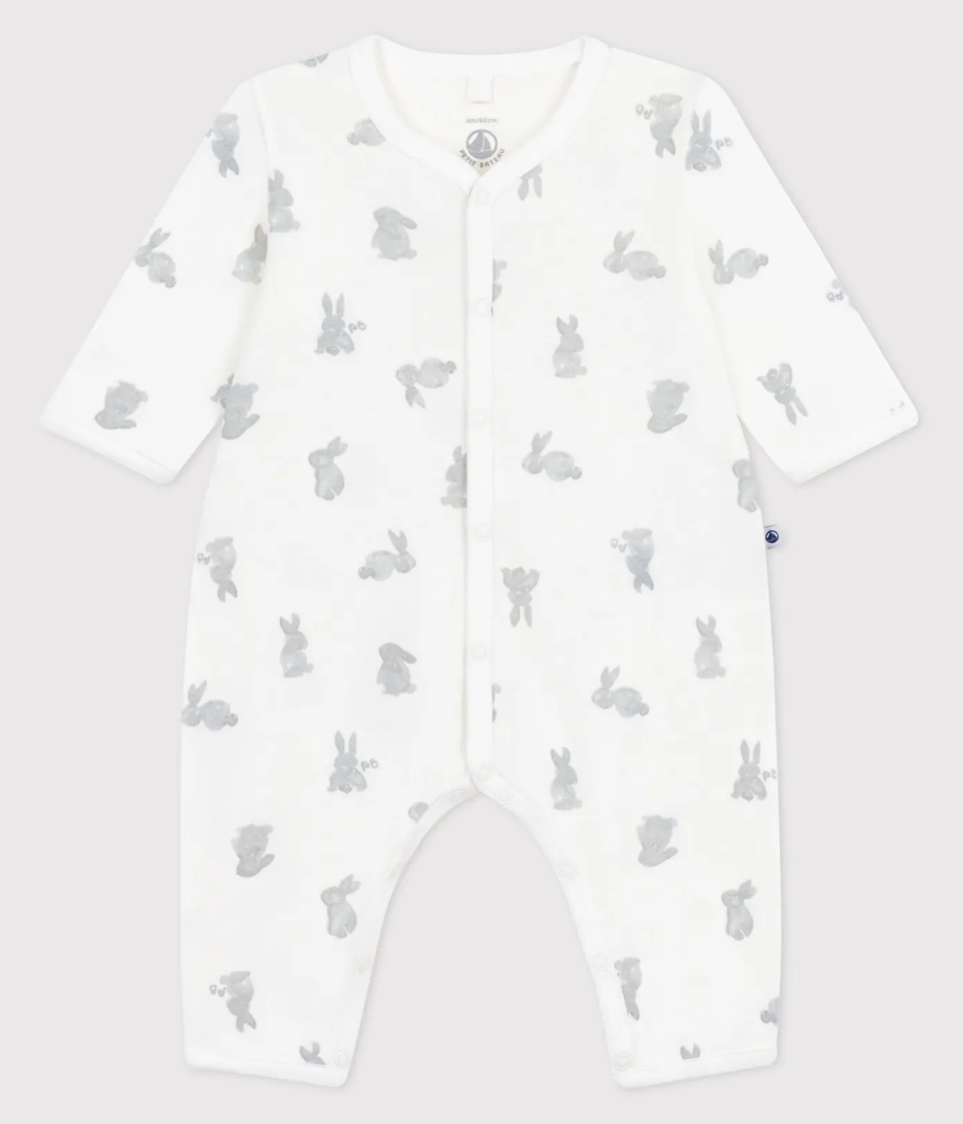 Petit Bateau Schlafanzüge, Strampler|Newborn*Strampler ohne Füßchen aus Baumwolle mit Hasen-Motiv weiss MARSHMALLOW/grau GRIS