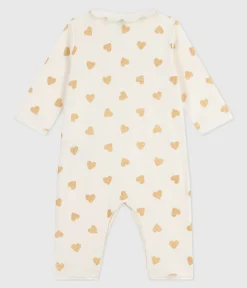 Petit Bateau Schlafanzüge, Strampler*Strampler ohne Füßchen aus Baumwolle mit goldfarbenen Herzen MILK/ DORE