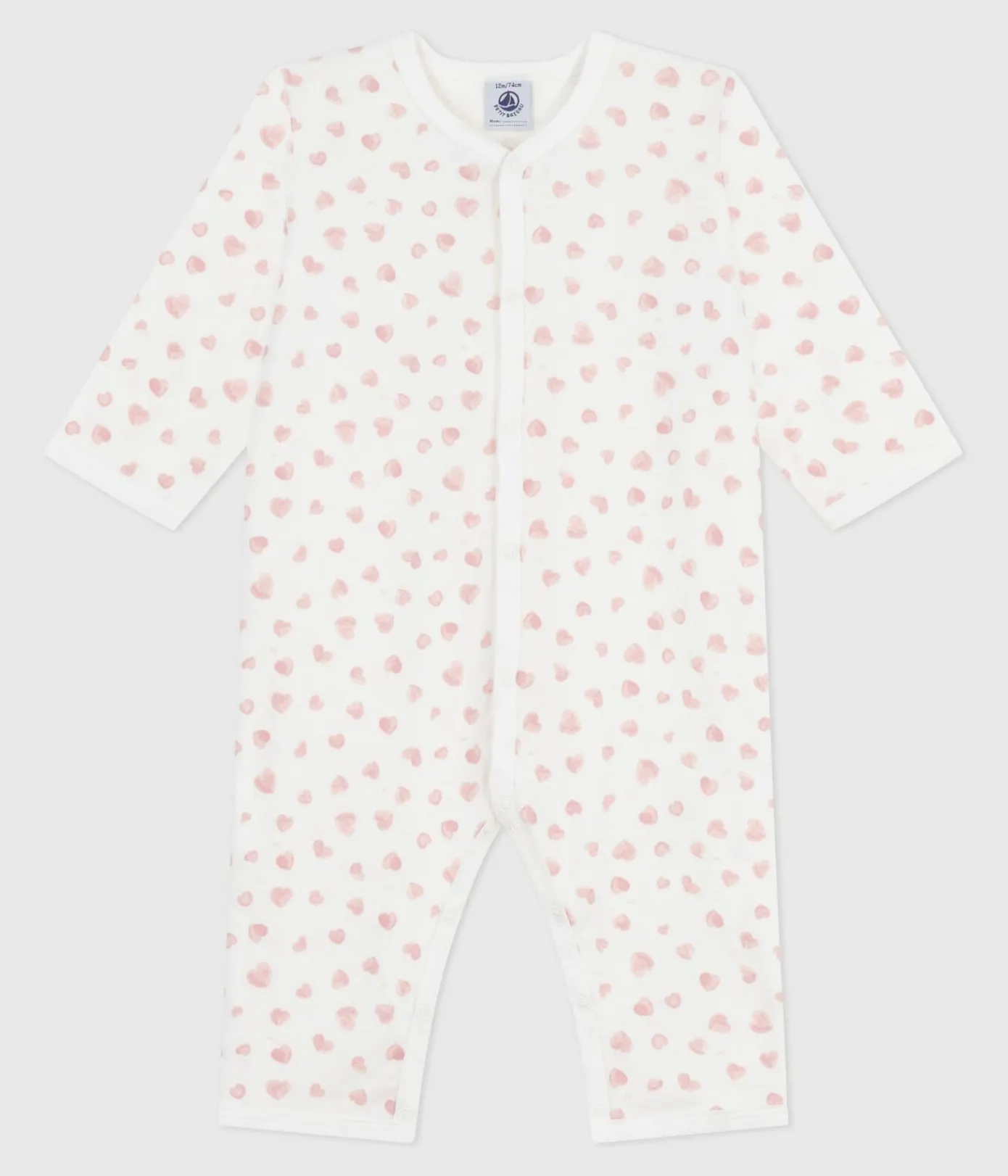 Petit Bateau Schlafanzüge, Strampler*Strampler ohne Füßchen aus bedruckter Baumwolle weiss MARSHMALLOW/rosa CHARME