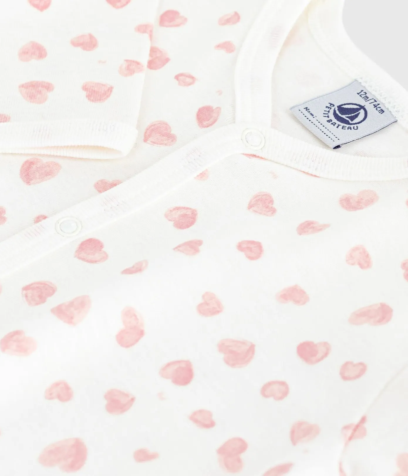 Petit Bateau Schlafanzüge, Strampler*Strampler ohne Füßchen aus bedruckter Baumwolle weiss MARSHMALLOW/rosa CHARME