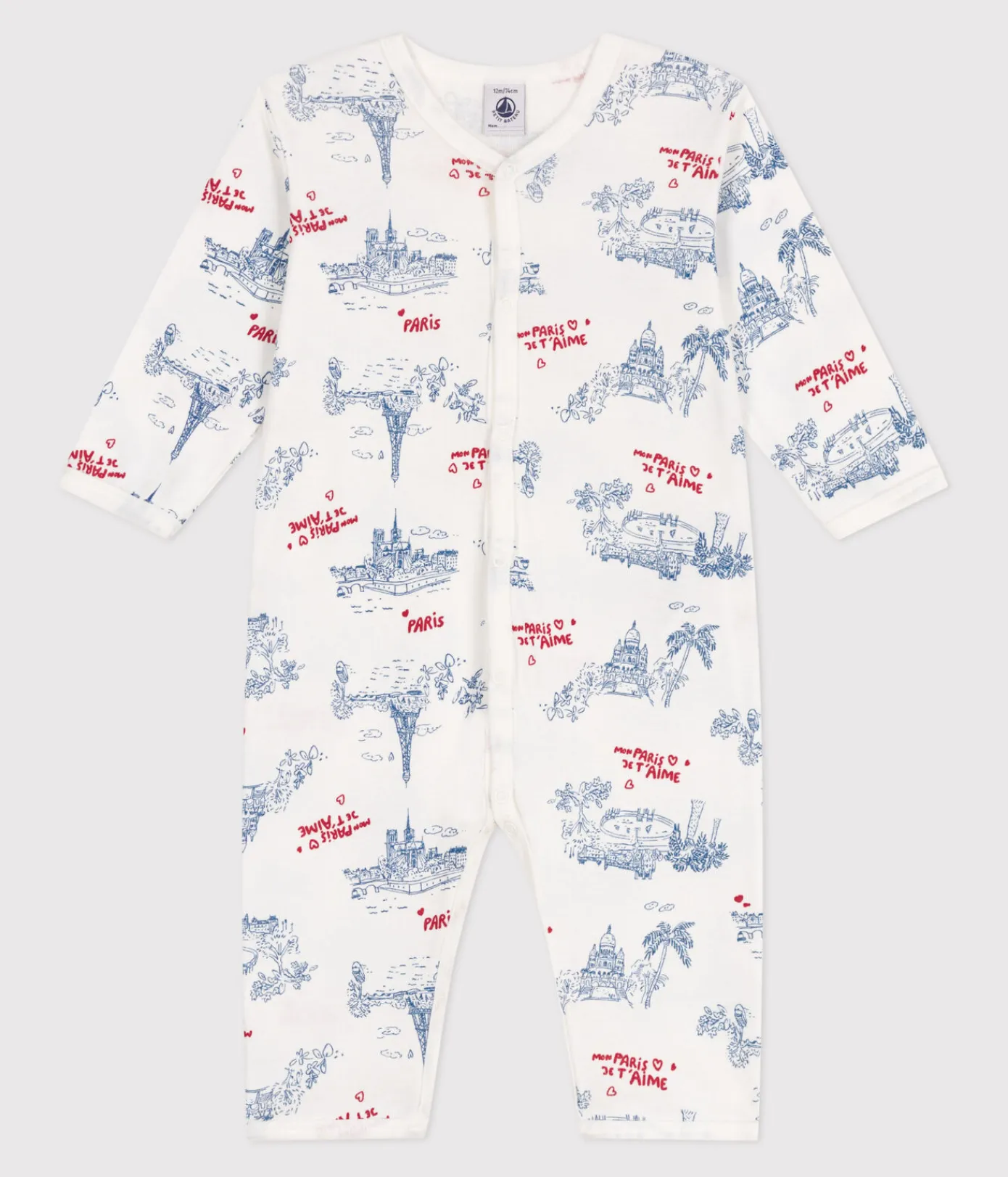 Petit Bateau Schlafanzüge, Strampler*Strampler ohne Füßchen aus Baumwolle Paris-Motiv weiss MARSHMALLOW/weiss MULTICO