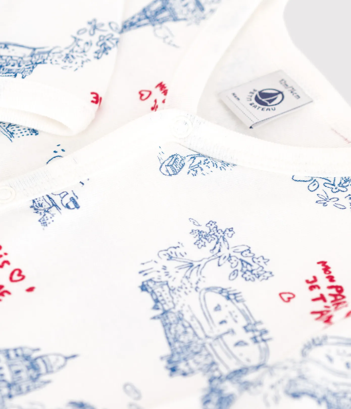 Petit Bateau Schlafanzüge, Strampler*Strampler ohne Füßchen aus Baumwolle Paris-Motiv weiss MARSHMALLOW/weiss MULTICO