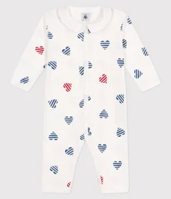 Petit Bateau Schlafanzüge, Strampler*Strampler ohne Füßchen aus Baumwolle mit Kragen und gestreiftem Herzmotiv. weiss MARSHMALLOW/weiss MULTICO