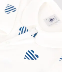 Petit Bateau Schlafanzüge, Strampler*Strampler ohne Füßchen aus Baumwolle mit Kragen und gestreiftem Herzmotiv. weiss MARSHMALLOW/weiss MULTICO