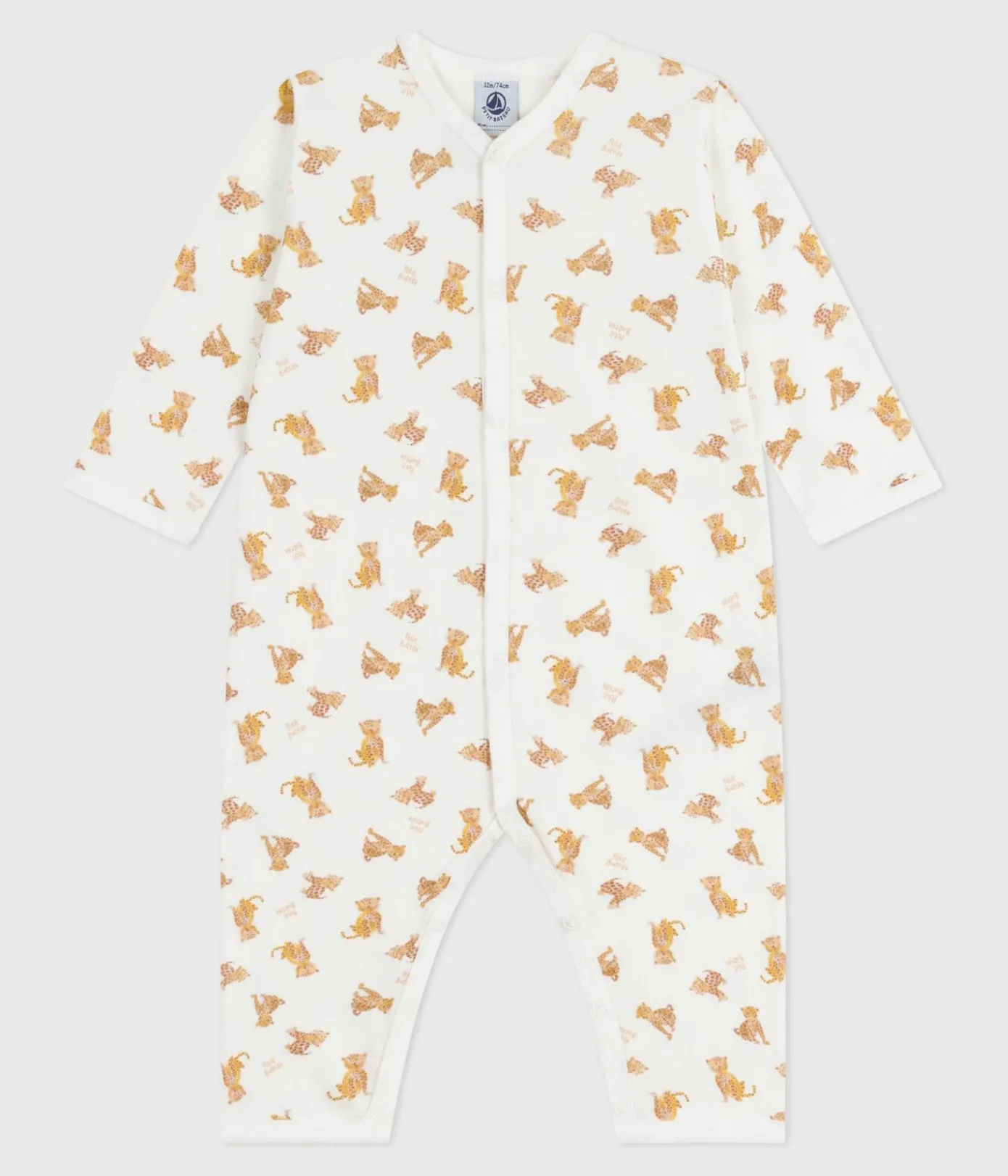 Petit Bateau Schlafanzüge, Strampler*Strampler ohne Füßchen aus bedruckter Baumwolle MARSHMALLOW/ CAJOU