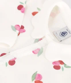 Petit Bateau Schlafanzüge, Strampler*Strampler ohne Füßchen aus Baumwolle Kragen in Blütenform mit Fruchtmotiv weiss MARSHMALLOW/weiss MULTICO